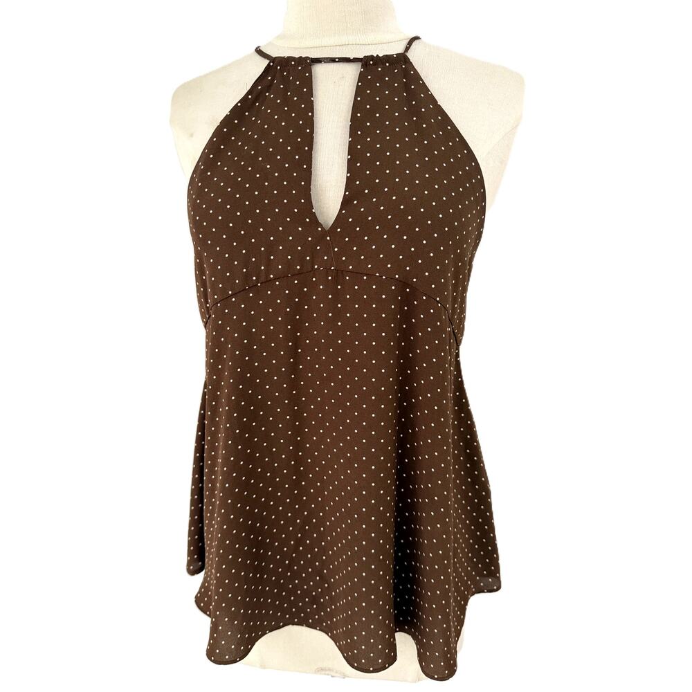 Zara Basic Brown White Polka Dot Sleeveless blouse XS
